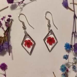 Pendientes con una FLOR MINI ROJA encapsulada en resina.