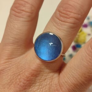 Anillo ajustable de acero inoxidable con POLVO IRIDISCENTE encapsulado en resina.