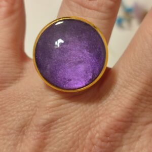 Anillo ajustable de acero inoxidable con POLVO IRIDISCENTE encapsulado en resina.