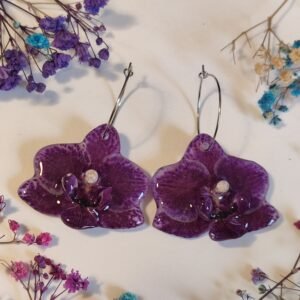Pendientes con UNAS ORQUÍDEAS COLOR LILA OSCURO encapsuladas en resina