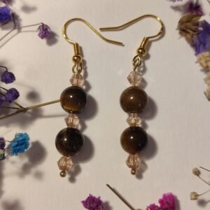 PENDIENTES con BOLITAS DE OJO DE TIGRE y piedras facetadas