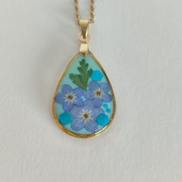 Colgante en forma de GOTA con FLORES NO ME OLVIDES